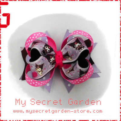 Kuromi Grosgrain Ribbon Girls 4" Boutique Bow Hair Bows ( Hair Clip or Hair Band) 